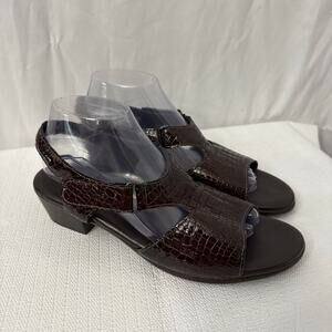 SAS Suntimer Sandals Womens Size 10 M Brown Croc Block Heel Ankle Strap